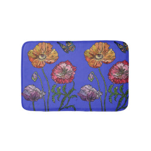 Tapete De Banheiro Orange Red Yellow Poppies flores florais Bath Mat