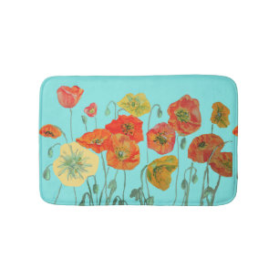 Tapete De Banheiro Orange Red Yellow Poppies flores florais Bath Mat