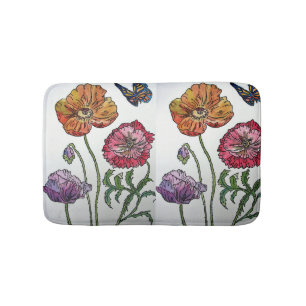 Tapete De Banheiro Orange Red Yellow Poppies flores florais Bath Mat