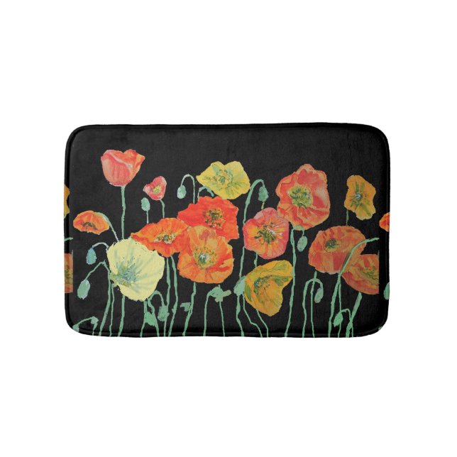 Tapete De Banheiro Orange Red Yellow Poppies flores florais Bath Mat (frente)