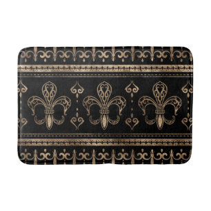 Tapete De Banheiro Ornamento de luxo Fleur-de-lis - preto e ouro
