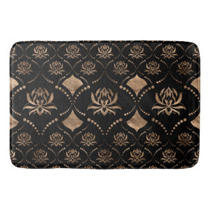 Tapete De Banheiro Ornamento de luxo Lotus Flower - preto e ouro