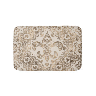Tapete De Banheiro Ornamento Fleur-de-lis - ouro pastel