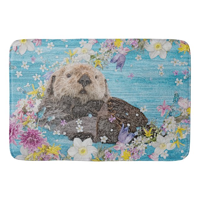 Tapete De Banheiro Otter Swimming in Flowers (Frente)