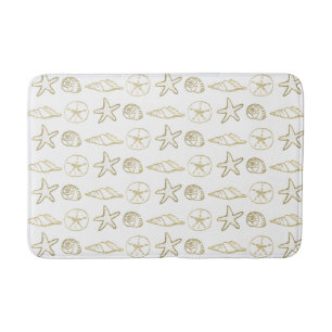 Tapete De Banheiro Ouro em Folha Conchas Chic Praia Elegante Branco