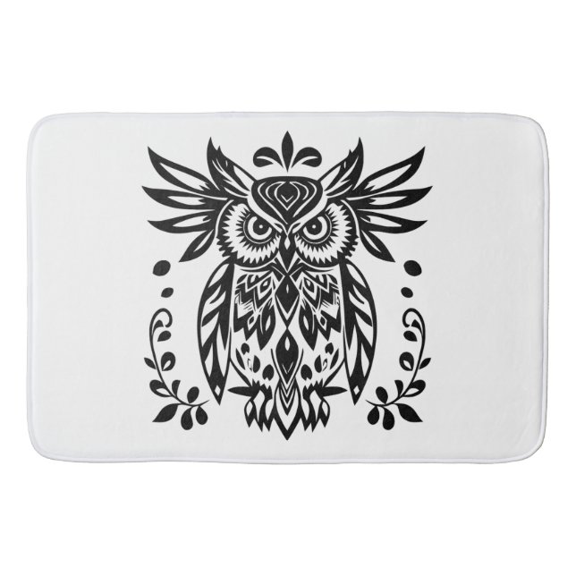 Tapete De Banheiro Owl Lovers Rustic Woodlands Black White Bohemian (Frente)