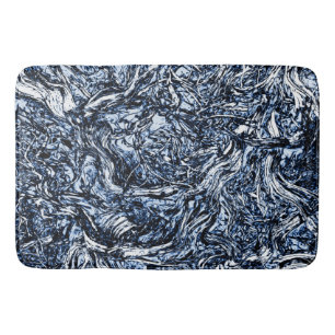 Tapete De Banheiro Padrão Abstrato Natureza Azul Marinho