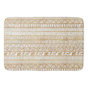 Tapete De Banheiro Padrão Africano Trendy Branco e Dourado Tribal