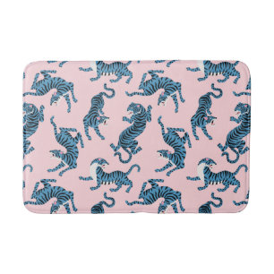 Tapete De Banheiro Padrão Asiático de Tigre Azul
