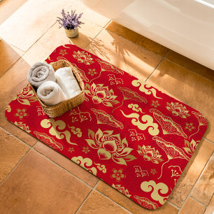 Tapete De Banheiro Padrão Asiático Oriental Floral Lótus Chinês Bonit