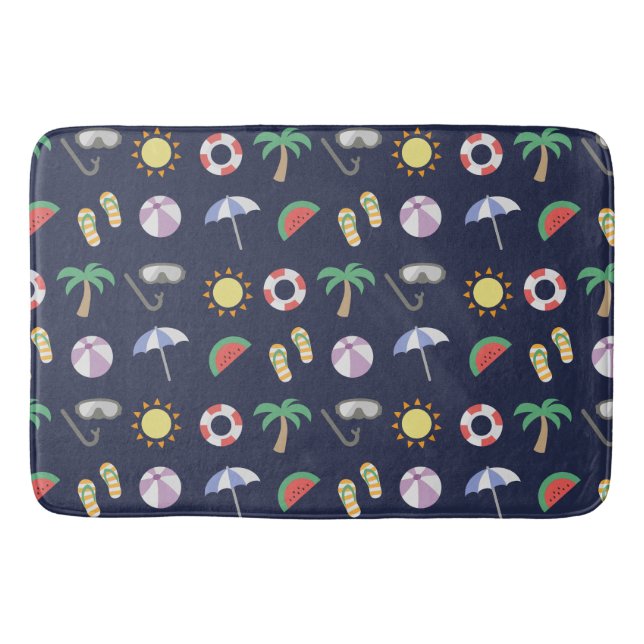 Tapete De Banheiro Padrão Azul de Feriado de Praia de Verão (Frente)