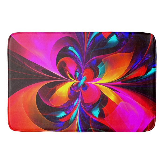 Tapete De Banheiro Padrão Azul Vermelho Abstrato Floral Moderno #07 (Frente)