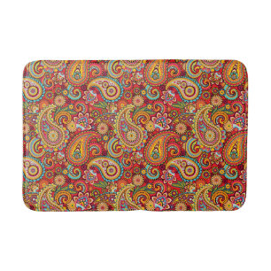 Tapete De Banheiro Padrão boêmico vermelho brilhante Floral paisley