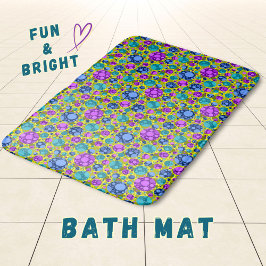 Tapete De Banheiro Padrão Bolinhas em Teal Azul Rosa - Bath Matt
