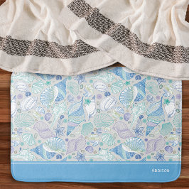 Tapete De Banheiro Padrão bonito de Célula do Oceano com Nome Azul