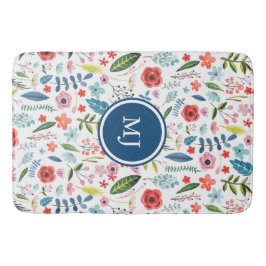 Tapete De Banheiro Padrão Botânico das Flores e Folhetos Coloridos