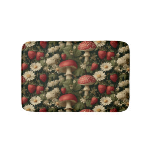 Tapete De Banheiro Padrão contínuo com Fly Agaric Vermelho e Flores