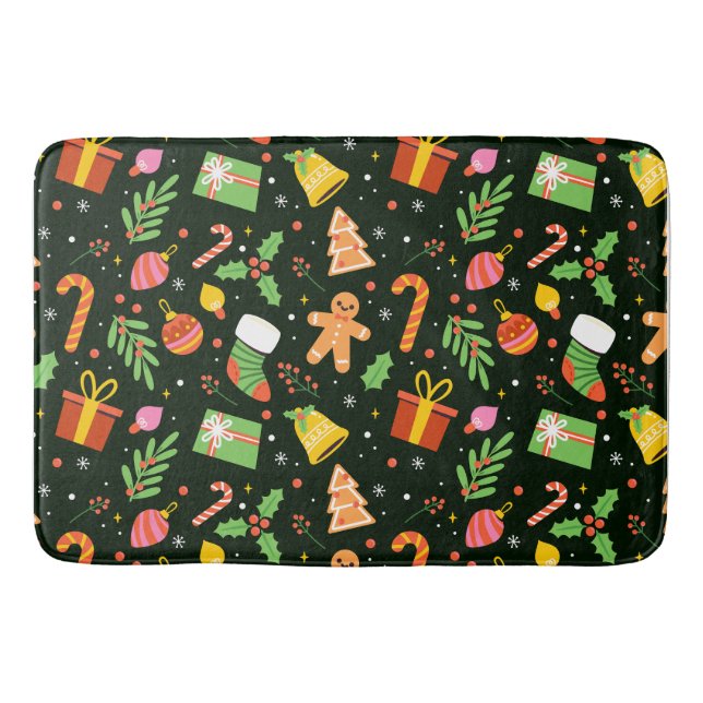 Tapete De Banheiro Padrão de Abstrato de Natal Verde Escuro (Frente)