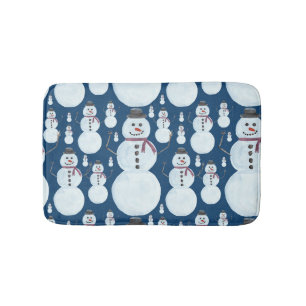 Tapete De Banheiro Padrão de Aquarela Azul Snowman, Gelado, Gelado