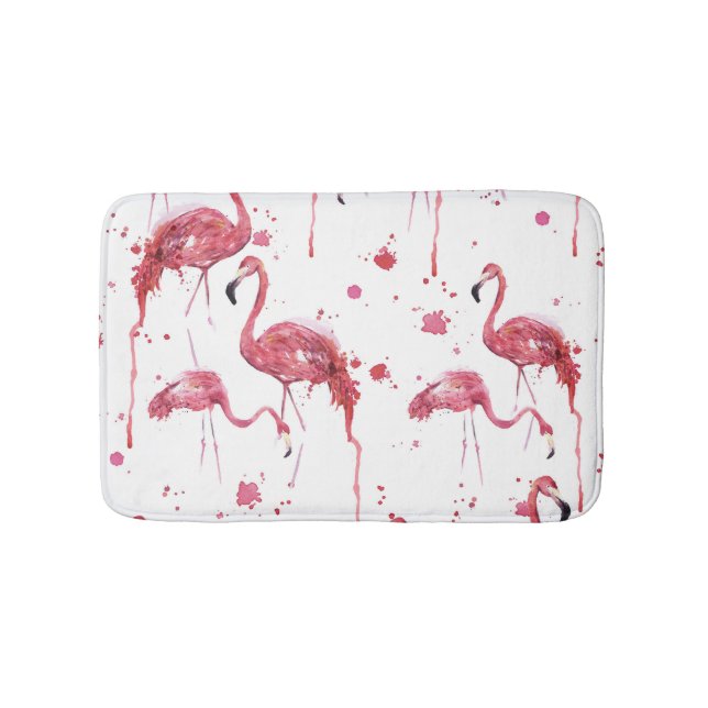Tapete De Banheiro Padrão de aquarela Flamingo, design vibrante. (frente)