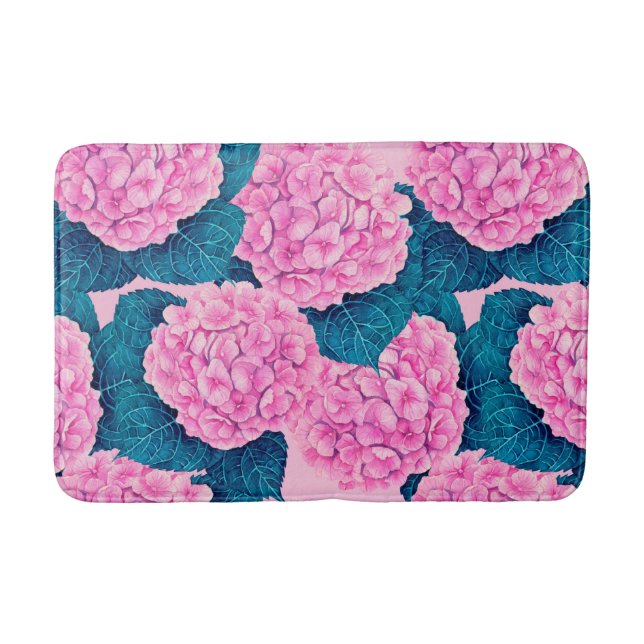 Tapete De Banheiro Padrão de aquarelas Hydrangea, rosa e azul (Frente)