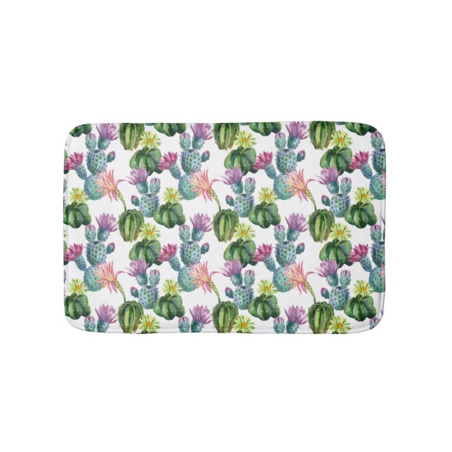 Tapete De Banheiro Padrão de Arte de Cactos de Aquarela (frente)