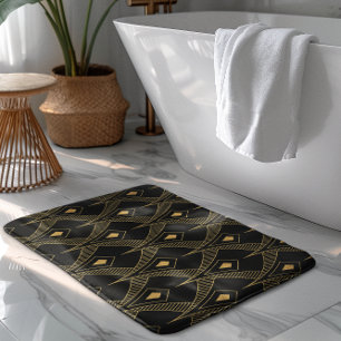 Tapete De Banheiro Padrão de arte-deco preto e dourado