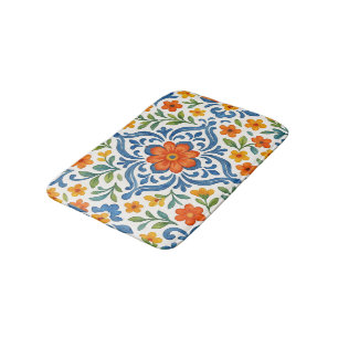 Tapete De Banheiro Padrão de Arte Floral Clássica Mediterrânica