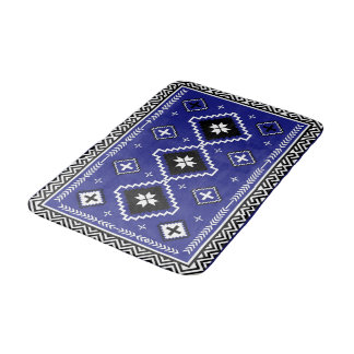 Tapete De Banheiro Padrão de Arte Popular Geométrico Ocidental Azul C