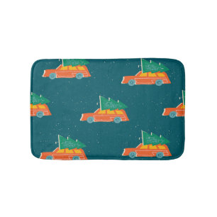 Tapete De Banheiro Padrão de Árvore de Natal de Carro Retroativo