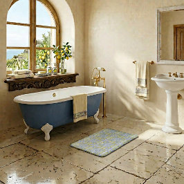 Tapete De Banheiro Padrão de Azulejo de Limão Amarelo e Azul Mediterr