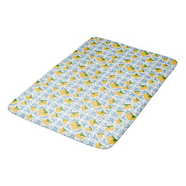 Tapete De Banheiro Padrão de Azulejos Florais de Limão Azul no Estilo
