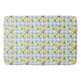Tapete De Banheiro Padrão de Azulejos Florais de Limão Azul no Estilo