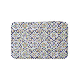 Tapete De Banheiro Padrão de Azulejos Ornamentais Botânicas Vintage