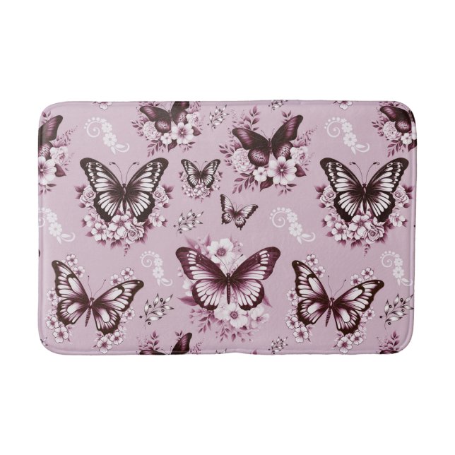 Tapete De Banheiro Padrão de borboleta rosa (Frente)