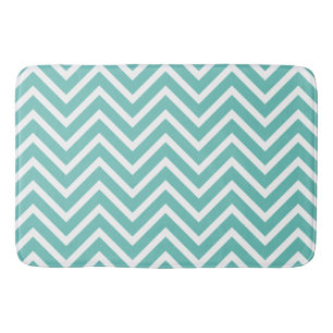 Tapete De Banheiro Padrão De Chevron Decorativo Leve Teal E Branco