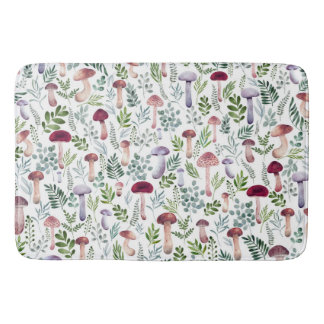Tapete De Banheiro Padrão de Cogumelos Cozy Watercolor