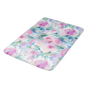 Tapete De Banheiro Padrão de colagem de flores rosa e azuis