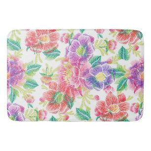 Tapete De Banheiro Padrão de Colagem de Flores Tropicais Coloridas