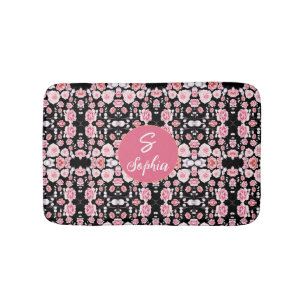 Tapete De Banheiro padrão de colheita de flores rosa Monograma pers