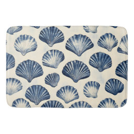 Tapete De Banheiro Padrão de conchas do mar azul marinho