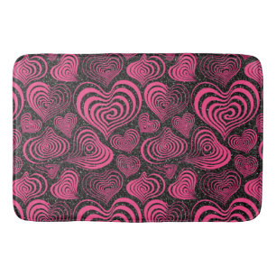 Tapete De Banheiro Padrão de Coração Abstrato Preto Rosa Glam