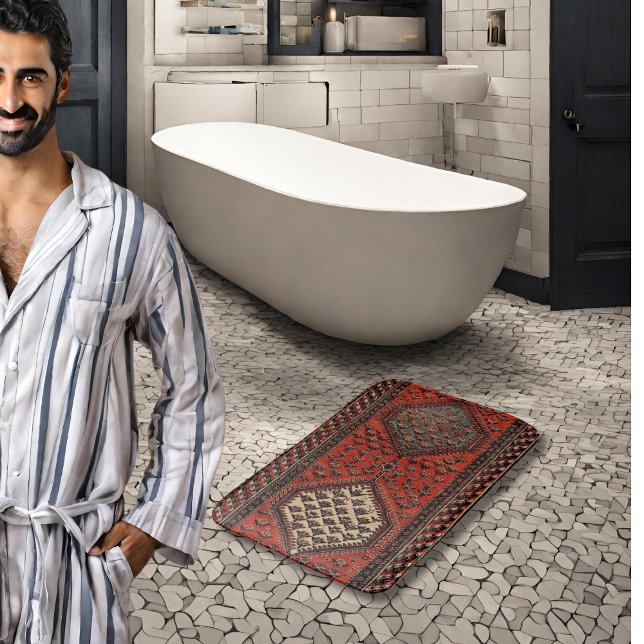 Tapete De Banheiro Padrão de corredora vermelho oriental (Criador carregado)