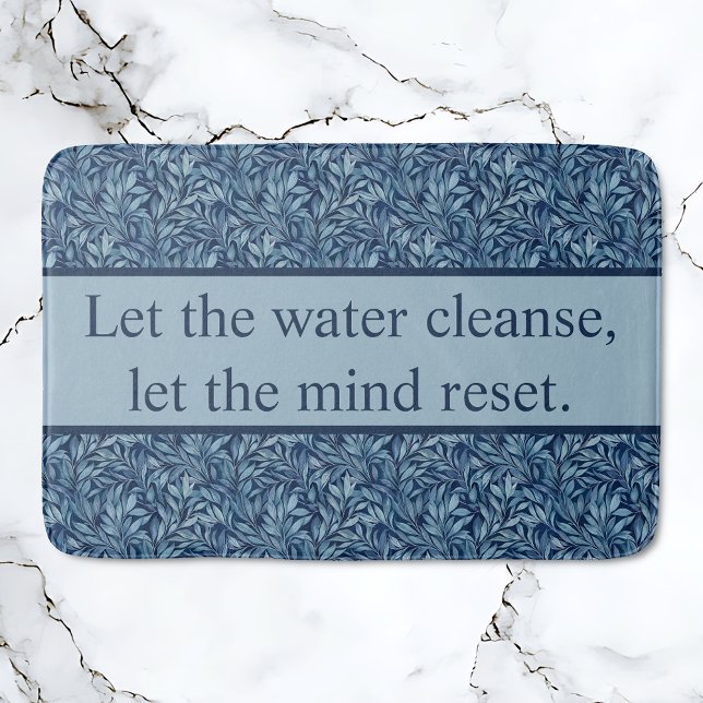 Tapete De Banheiro Padrão de cotação do Inspirational Botânico clássi (Classic Art Nouveau Botanical Blue Bathmat. Let the water cleanse, let the mind rest.)