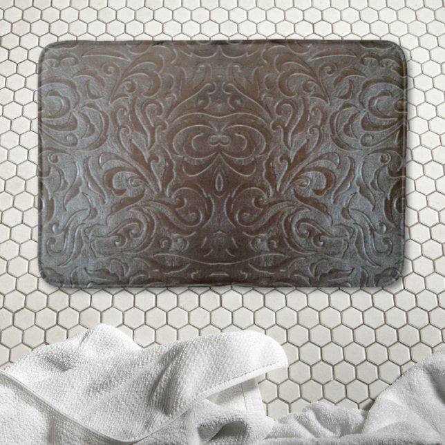 Tapete De Banheiro Padrão de couro russo castanho do oeste (Rustic brown western country leather pattern bath mat)