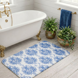 Tapete De Banheiro Padrão de damasco mediterrâneo azul branco elegant