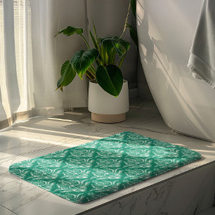 Tapete De Banheiro Padrão de Deco de Arte Floral Branca e Turquesa