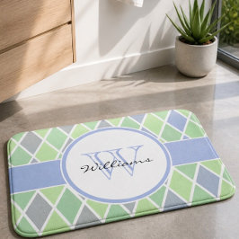 Tapete De Banheiro Padrão de Diamante Azul e Verde Personalizado