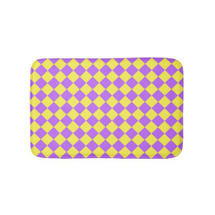 Tapete De Banheiro Padrão de Diamante do Verificador Amarelo Roxo