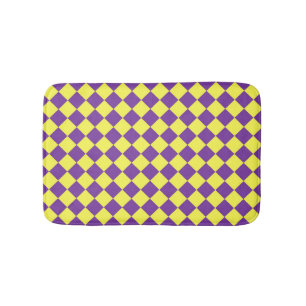 Tapete De Banheiro Padrão de Diamante do Verificador Amarelo Roxo